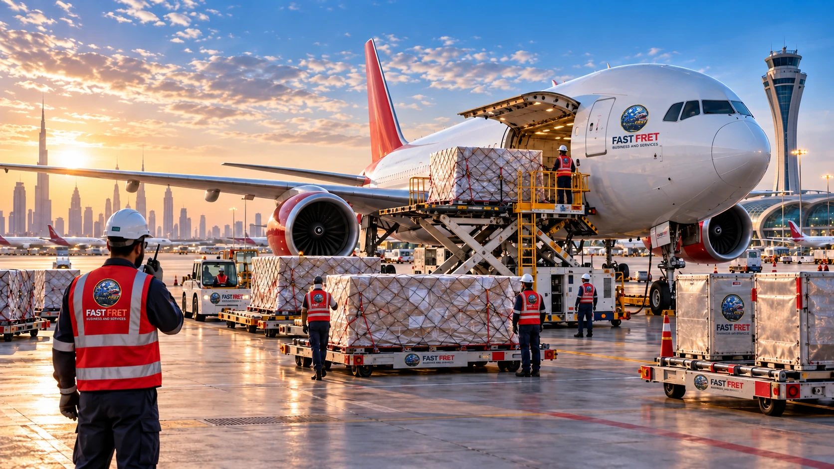 Cargo airplane loading freight